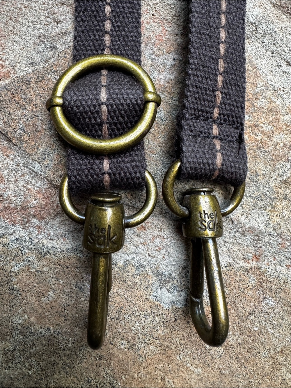 The Sak Adjustable Shoulder Bag Strap Brown Canvas Brass Hardware